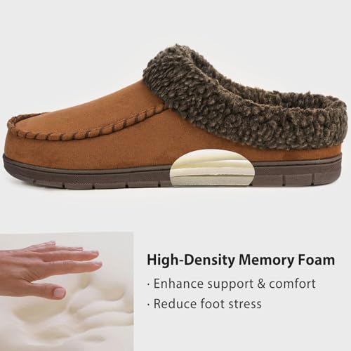 ULTRAIDEAS Men's Warm Fuzzy Moccasin Clog Slipper, Slip on Winter Comfy Indoor/Outdoor House Shoes(Camel, 13-14) - Thumbnail 2