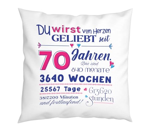 LIEBTASTISCH - Geburtstagsgeschenk - Kissen zum Geburtstag - Geschenk für Junge Mädchen Frauen Männer - Wahlweise 4-100 Jahre - Geschenke - (70 Jahre)
