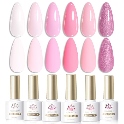 Born Pretty Pink Gel Nail Polish Set 6 Colors Valentine's Day Sweet Lovely Nude Pink White Colors Nail Art DIY Manicure Salon Home 7ML