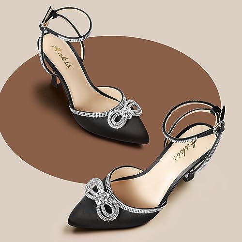 Ankis Women's Rhinestone Bow Heels Closed Toe Pumps Strappy Heels for Women2
