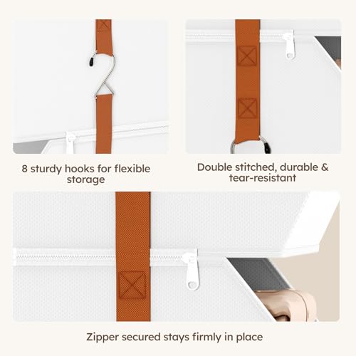 Image of Homsorout Collapsible Hanging Closet Organizer - 6 Tier Closet Shelves Storage System with Hooks, Fabric Hanging Storage Bins for Clothes, Foldable Storage Basket for Laundry, Bedroom, Rv, White