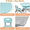Costzon Kids Table and Chairs, 3 PCS Activity Desk Set w/ 4 Detachable Storage Bins for Indoor Outdoor Play Art Crafts Picnic Patio, Lightweight Toddler Table and Chair Set (Green & Gay)