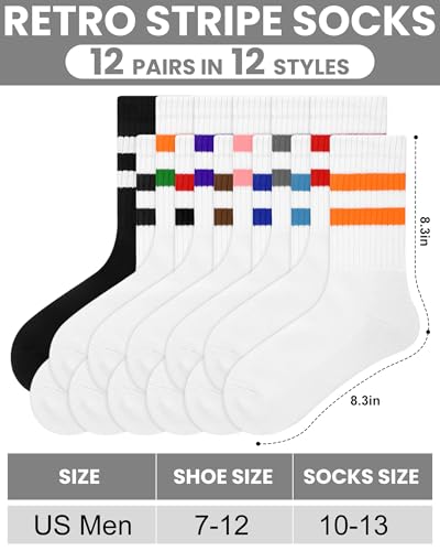 Eurzom 12 Pairs Striped Crew Socks for Men Ribbed Terry Lined Athletic Socks Moisture Wicking Sports Gym Accessories for Running Climbing 5