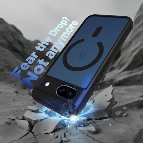 Image of RIGGEAR Shockproof Sleek Hybrid Armor Upgraded C-Shaped Magnetic Back Cover Case Compatible with MagSafe Accessories for Google Pixel 8A (Smoke Black Matte PC + Black TPU Bumper)
