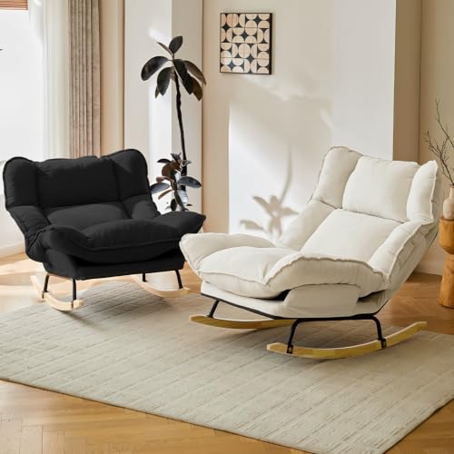 Image of JPBSTO Rocking Chair with Adjustable High Backrest, Extra-Wide Upholstered Glider Rocker, Comfy Accent Chair for Living Room Bedroom