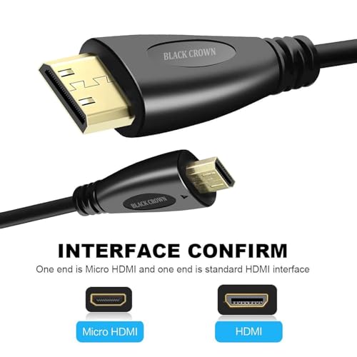 Image of BLACK CROWN 1.5M Micro Hdmi to hdmi Cable Gold Connectors HDMI to MICRO HDMI Cable - Type D to Type A - 1080p Full HD 1.4V