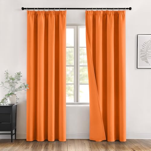 MIULEE Cortinas Opacas con Cinta Fruncida 2 Piezas 140x225 CM, Naranja Cortina Ventana Dormitorio Modernas Cortina Anti Luz, Salon Cortinas Opaca Termica Aislante Habitacion Modernas