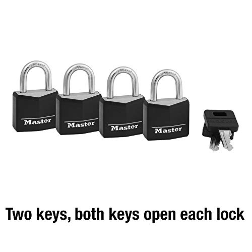 Master Lock Black Outdoor Key Lock, Standard Weather Resistant Padlock with Cover, Keyed Alike Padlocks for Lockers, Fences, Sheds, or Other Equipment, 4 Pack, 131Q by Master Lock - Image 4