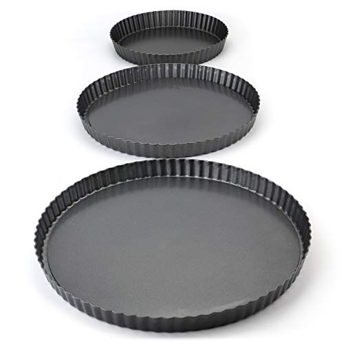 image for Tosnail Set of 3 Non-Stick Round Quiche Pan, 12 Inch, 10 Inch, 8 Inch 