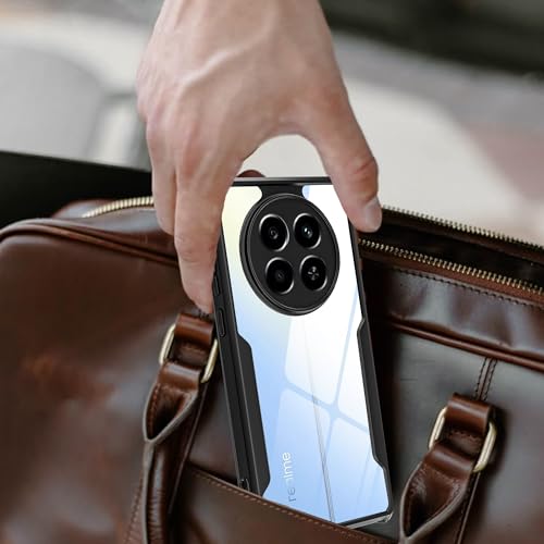 Image of A rtistque Clear Hard Transparent Acrylic Armor Anti-Drop Shockproof TPU Edge Back Cover Case for Realme 12 - Black