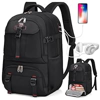 RAINSMORE Lunch Backpack 17.3 Inch Laptop Backpack for Men Women Waterproof Work Backpack with USB Charging Port for School Travel Business Black