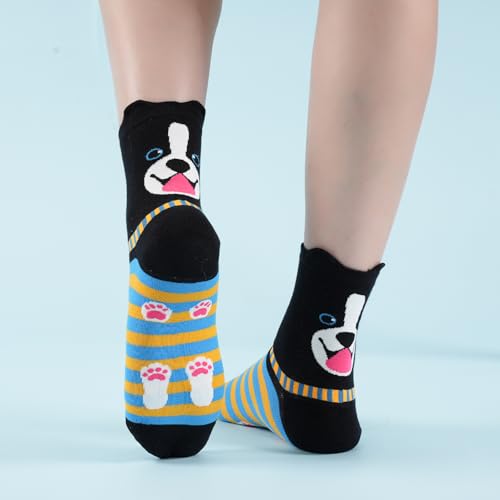 Niorasen Bunte Lustige Socken Damen aus Baumwolle 5 Paar, Neuheit Weihnachtssocken Katzensocken Motivsocken, Witzige Coole Süße Karikatur Tier Motiv Socken Geschenk für Frauen, Hund