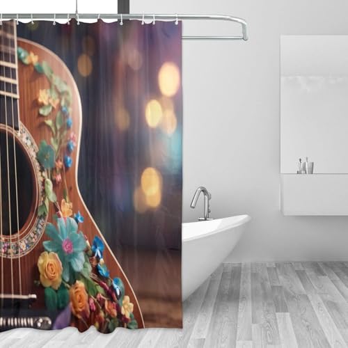 Rideau de douche haut de gamme guitare imprimée et œillets inoxydables durables