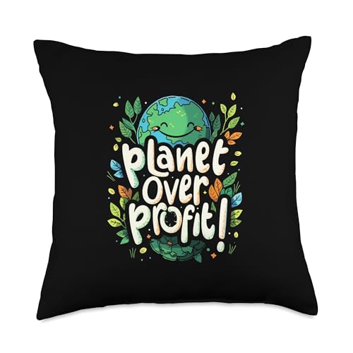 Planet Over Profit! Environmentally Friendly Throw Pillow