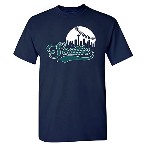 Xtreme Apparrel Seattle Baseball Skyline Mens Fan T-Shirt (Navy T-Shirt L)