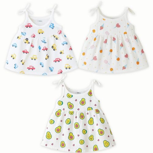 Image of Kidbea Organic Cotton Newborn Baby Girl Frocks | Sleeveless Summer Dress for Girls | Soft Lightweight Cute Printed Baby Girl Dress with Tie-Up Shoulders