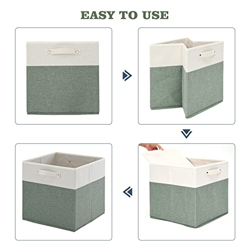 Bndsklai Foldable Cube Storage Bins 11X11X11 Inch,Collapsiple Shelf Storage Baskets,Fabric Storage Baskets With Handles,Suitable For Shelf,Closet,Cabinet (White/ Green-4Pack) #TOP6