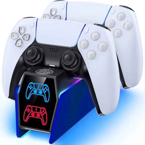 Image of Controller Charger Station Compatible with Play 5 Faceplates Edge & Dual Controller, 9 Lightings P 5 Accessories Charging Station, P 5 Dock Stand with LED Indicator & On-Off Switch, Cobalt Blue for PlayStation Consoles