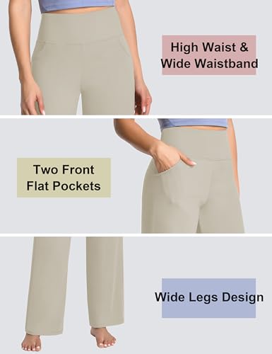 Image of BUBBLELIME Women High Waist Wide Legs Yoga Pants Loose Sweatpants Pockets | 29 inch /31 inch /33 inch /35 inch /37 inchInseam,2 Styles / Dress /Basic,Lounge,Comfy,Stretch Casual Work