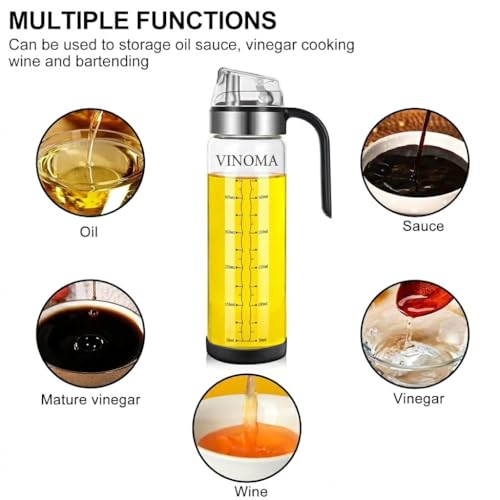 Image of Oil Dispenser Bottle with Handle & Measurement | Leakproof Glass Oil Dispenser for Kitchen Cooking, Salad, Frying & Daily Use | 520ml Capacity (PACK OF 2)