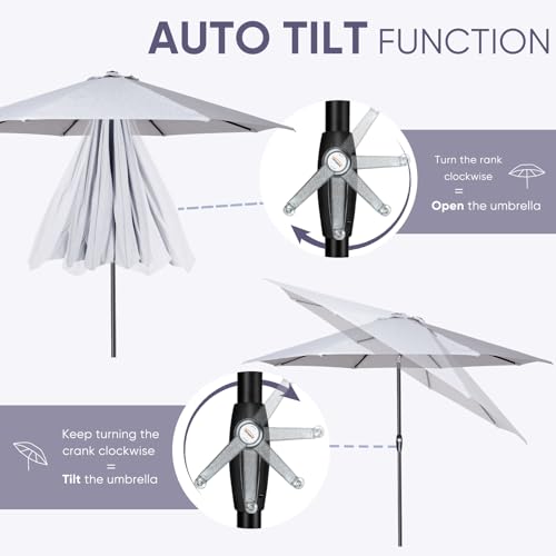 Image of Tempera 11ft Patio Market Outdoor Table Umbrella with Auto Tilt and Crank, Large Sun Umbrella with Sturdy Pole & Fade Resistant Canopy, Easy to Set, Smoke Grey