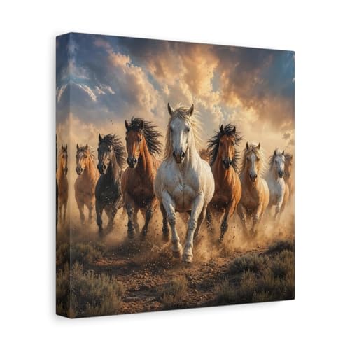 Tableau chevaux sauvages au style équestre chic et finitions dorées