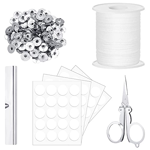 200 Feet Braided Candle Wick Wax Wick 100 Pieces Candle Wick Sustainer Tabs 100 Pieces Candle Wick Stickers with Candle Wick Holder and Stainless Steel Folding Scissors for DIY Candle Making