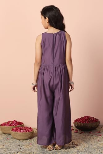 Image of Fashion Dream Girl's Chanderi Silk Embroidered Jumpsuit|Jumpsuits for Girls|Dungaree for Kids Girls