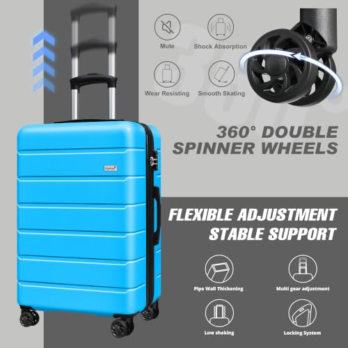Image of KEYTANG SmileLine 3-Piece Luggage Set Lightweight Hardside Suitcase TSA Lock Spinner Wheels, 20 inch Expandable Carry-On Luggage with Quick Access Front Open Pocket, Bonus Makeup Bag,Blue