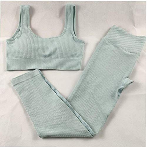 xuew Las Mujeres Deportes de Conjunto Polainas y Gimnasio de Deportes de la Alta Cintura del Sujetador de Ajuste elástica Conjunto de Ropa Deportiva de la Yoga, de Dos Piezas