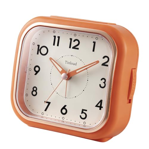 Image of Tinload 4.3 inch Vintage Retro Analog Alarm Clock, Super Silent Non Ticking Clock with Manual Light, Snooze, Battery Operated, Simply Design, for Living Room, Bedroom, Bedside, Desk(Orange)