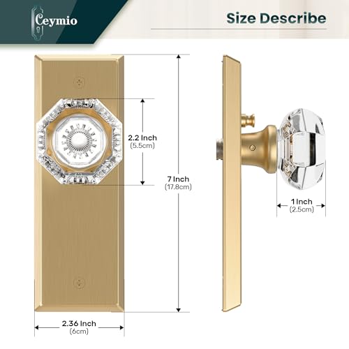 Image of Glass Door Knobs for Interior Doors - Vintage Crystal Privacy Bedroom & Bathroom Door Knob with Lock - Diamond Cut Door Handle - Satin Brass Finish (1 Pack)