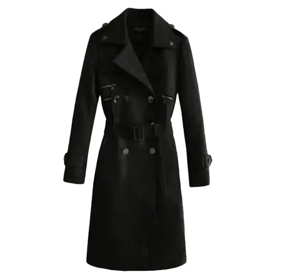 Women fleece Trench Coat Double-Breasted Plus Size Coats