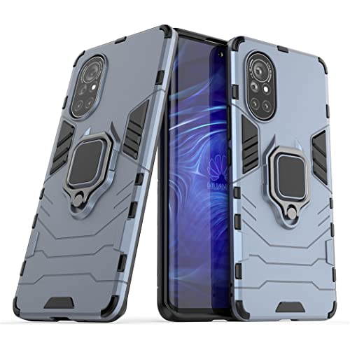 Compatible con Huawei Nova 8 4G, Nova8 5G Funda, Anillo Metálico Sujeción Soporte Antichoque Caja (Funciona con el Montaje de Coche Magnético) Doble Capa Case Carcasa (Azul Marino)