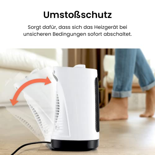 Foto von Pro Breeze 2000W Mini Keramik Heizlüfter energiesparend mit automatischer Oszillation, Zwei Leistungsstufen, Kleine Elektroheizung leise für Wohnzimmer, Büro, Terasse - Weiß