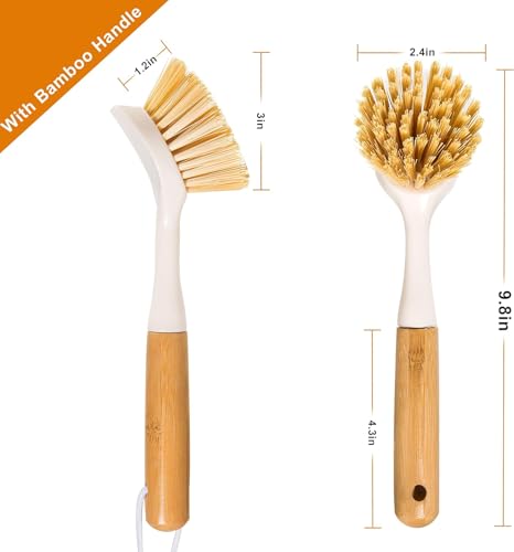 image for FunCee 2 Pack Kitchen Dish Brushes with Bamboo Handle, Dish Scrubber B