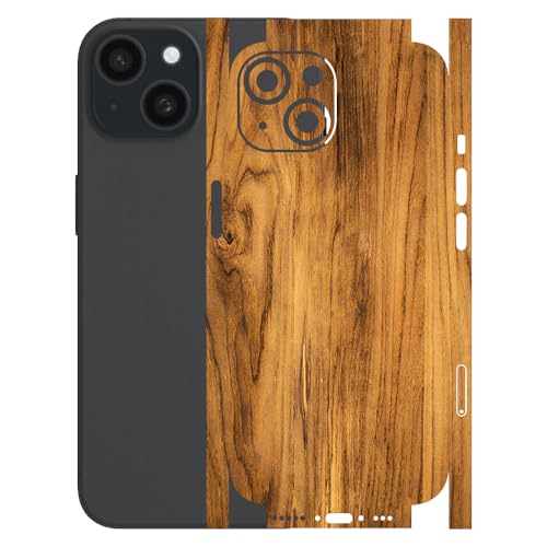 Image of AtOdds - Full Body Back Screen Guard Protector Film - Wooden Textured Lamination Wrap Skin Sticker for iPhone 15 | Scratchproof Matte Finish (Design - Oak Wood)