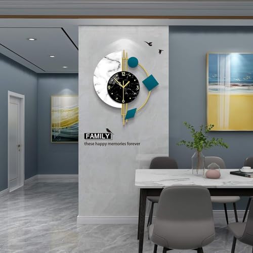 Image of RECTITUDE Large Silent Wall Clocks, Modern, Battery Operated, Non-Ticking for Bedroom Office Kitchen Home Metal Glass Decoration, Quartz Wall Watch for Indoor House, Living Room Decor (1) Clock BF337