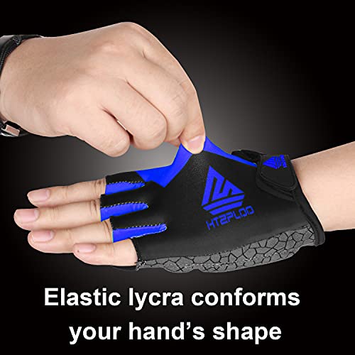 Htzploo Bike Gloves Cycling Gloves Biking Gloves For Men Women With Anti-Slip Shock-Absorbing Pad,Light Weight,Nice Fit,Half Finger Bicycle Gloves (Blue,Large) #TOP5