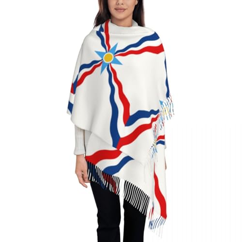 Womens Scarf - Novelty Assyrian Flag Fringe Scarves Winter National Symbols Printed Stole,For Evening Dresses