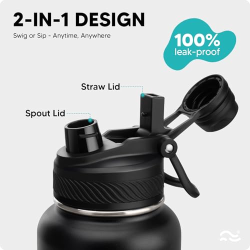 Image of Swigina [2-IN-1 LID] Insulated Water Bottle with Silicone Boot (36hrs Cold /18hrs Hot) - DIY Stickers, Leakproof, BPA Free, 40 oz