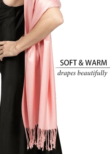 Achillea Soft Silky Pashmina Scarf for Women – Shawl Wrap for Evening Dresses, Bridesmaids, Weddings & Everyday Wear, Blush Pink, 27"W x 78"L