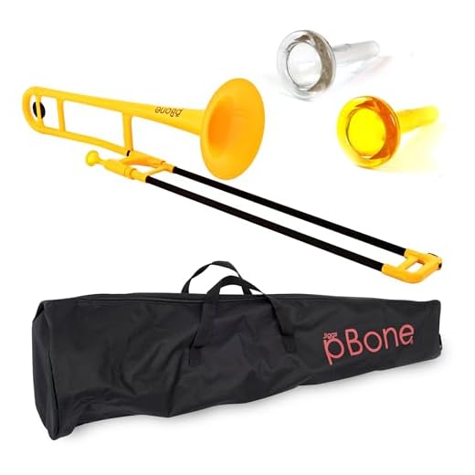 Trombón pBone, Trombón de plástico ABS (tubos portaobjetos de fibra de vidrio, campana de 8", diámetro interior de 12,7 mm, boquilla de plástico con caña estrecha, bolsa incluida), Amarillo