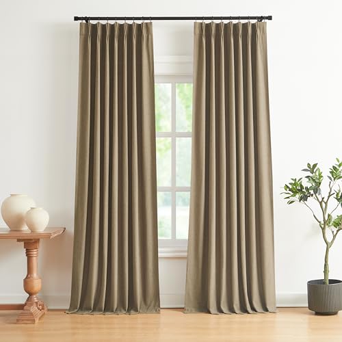 Image of Vision Home Brown Pinch Pleated Full Blackout Curtains Linen Blended Room Darkening Window Curtains 120 inch for Living Room Bedroom Thermal Insulated Pinch Pleat Drapes with Hooks 10ft 40 inch Wx120 Lx2