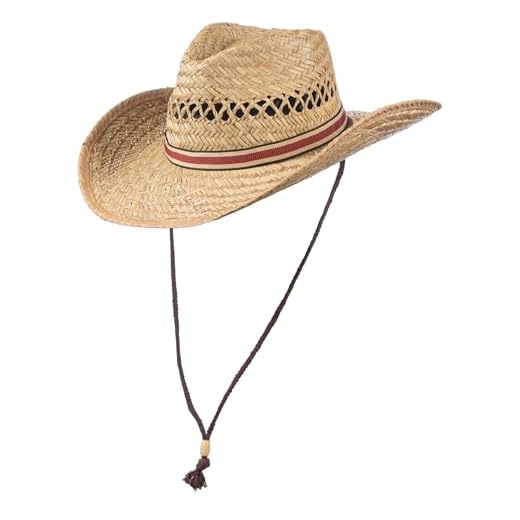 SCIPPIS Joe Westernstrohhut Herren & Damen – mit Kinnriemen – luftiger Sommerhut mit breiter Krempe für Gartenarbeit, Outdoor & Festival (DE/NL/SE/PL, Alphanumerisch, M, Natur)