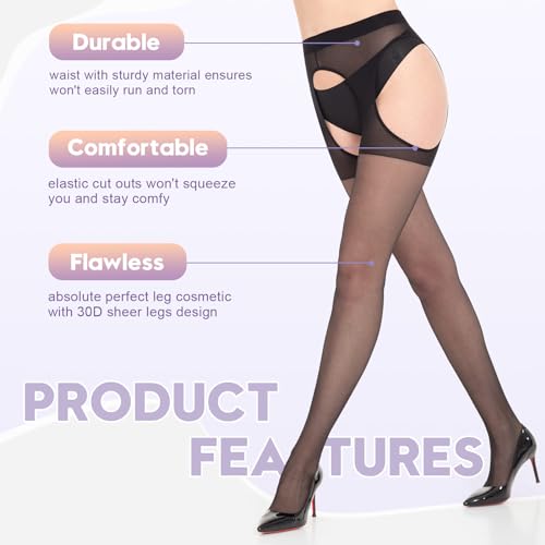 MANZI Suspender Tights for Women Sheer Garter Pantyhose Faux Lingerie Thigh High Stockings3