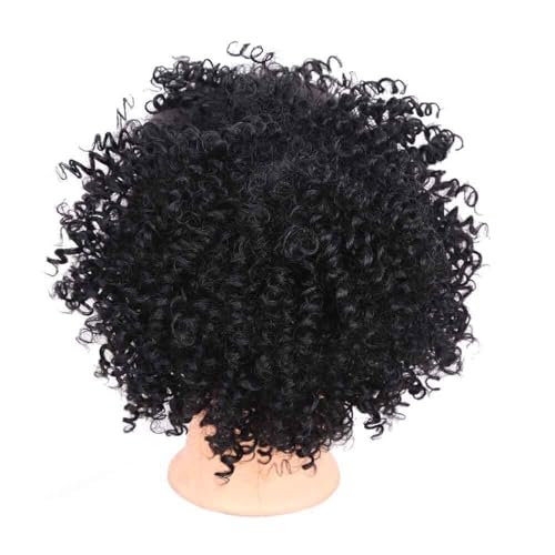 Chignon postiche synthétique bouclé crépu 20 cm noir à cordon ajustable