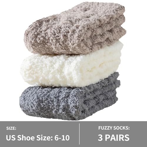 Premillow Fuzzy Socks for Women, Womens Winter Warm & Cozy Fluffy Socks 3 Pairs Ultra Soft Fabric Sleeping Slipper Sock for Women Gifts2