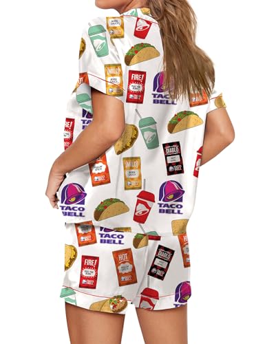 Womens Button Down Pajama Sets Soft Button Down Loungewear 2 Piece Outfits Funny Satin Pjs Shorts Set XXS-XXXL3