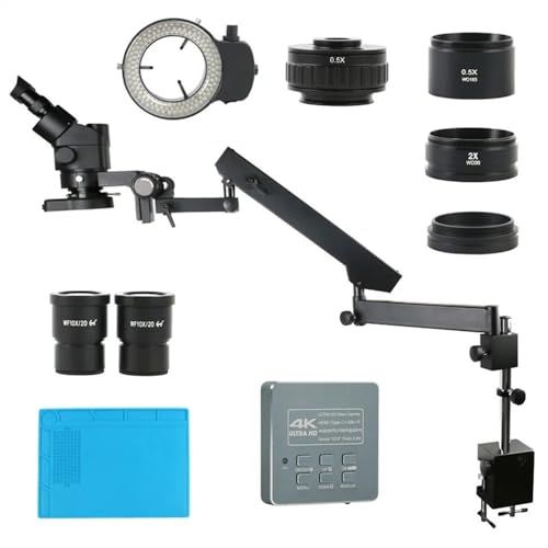 Microscope 3.5X 90XArticulating Arm Pillar Clamp Zoom Simul Focal Industrial Trinocular Stereo Microscope 55mp 8.3MP 4K HDMI Video Camera(B 8.3MP 4K HDMI USB)